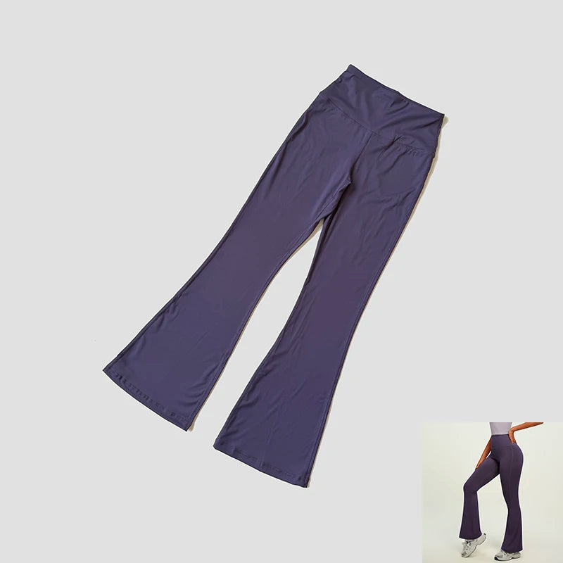 Dámské široké sportovní kalhoty s vysokým pasem – Nude Feel, Push-Up efekt