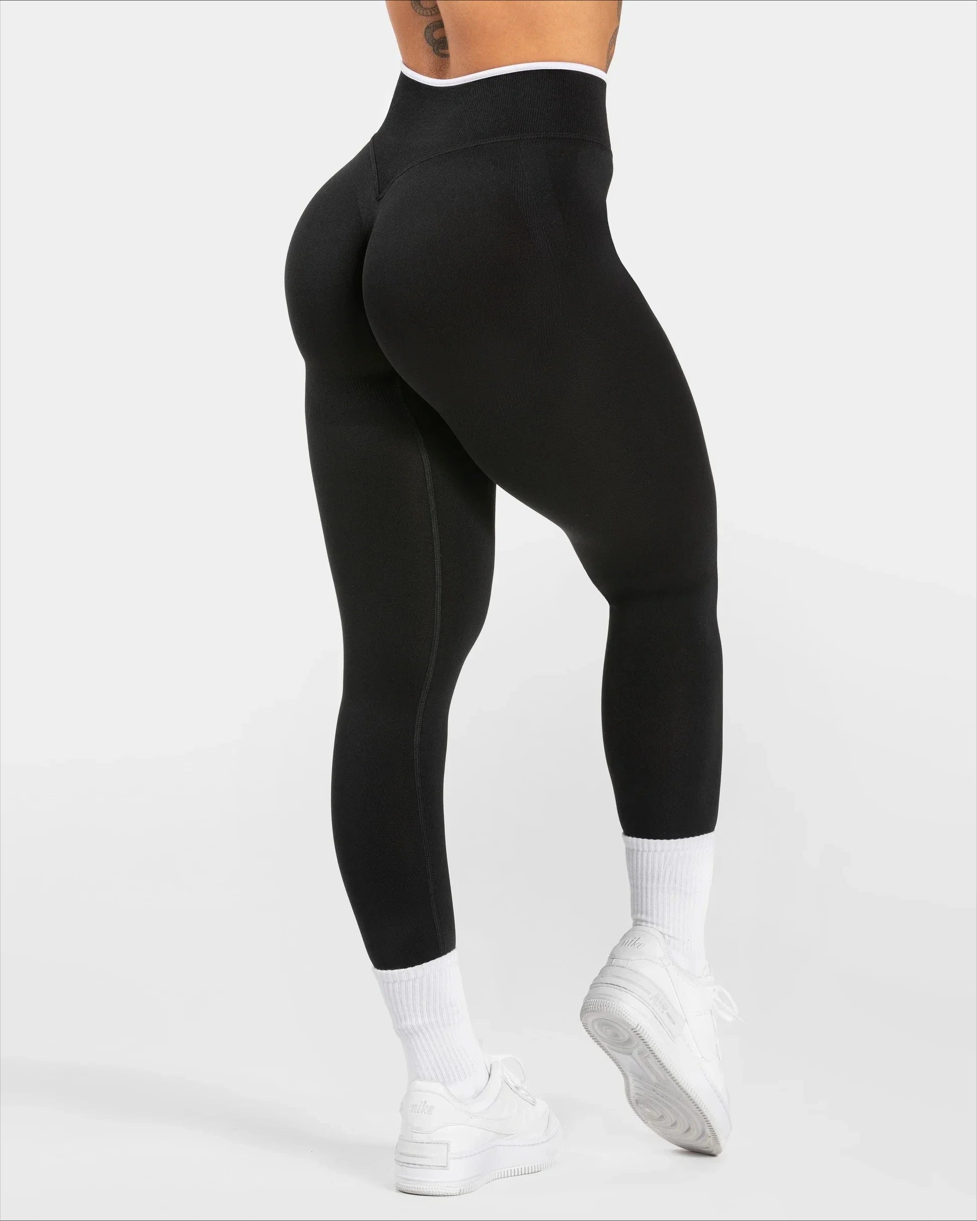 Dámské sportovní legíny s kontrastním pasem – High Waist Hip Lift