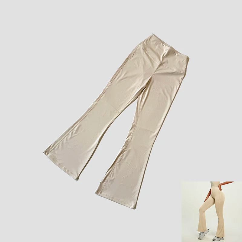 Dámské široké sportovní kalhoty s vysokým pasem – Nude Feel, Push-Up efekt