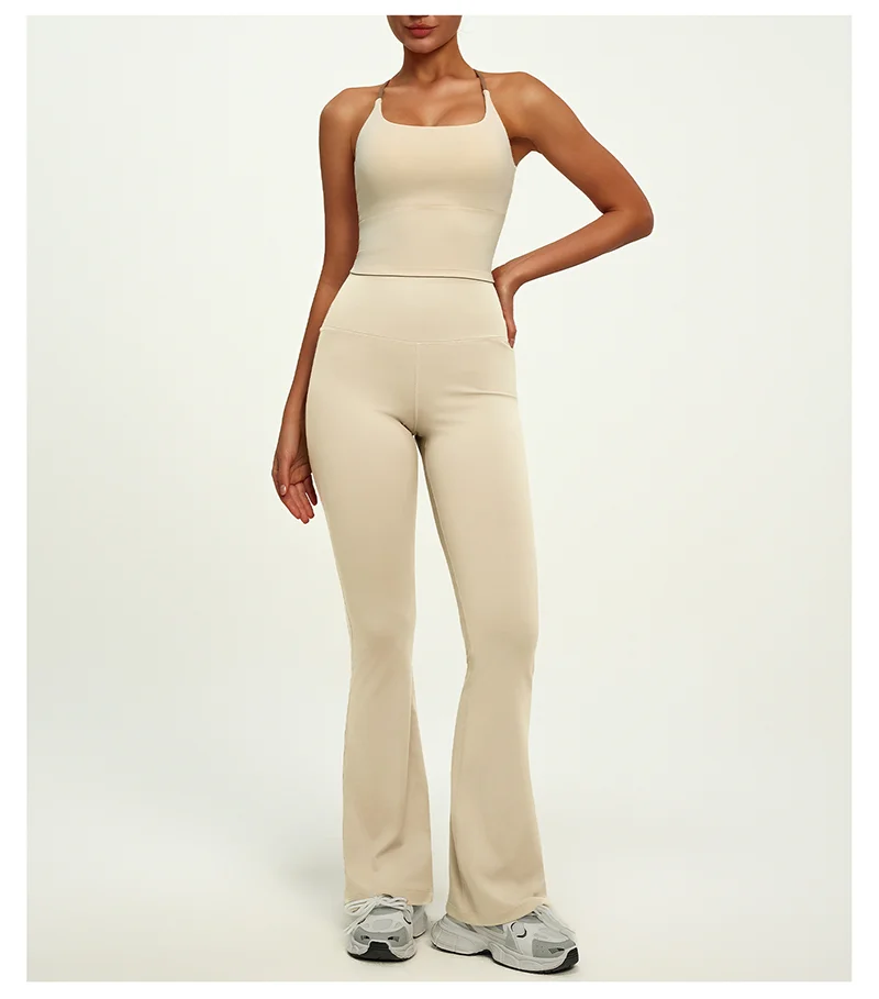 Dámské široké sportovní kalhoty s vysokým pasem – Nude Feel, Push-Up efekt