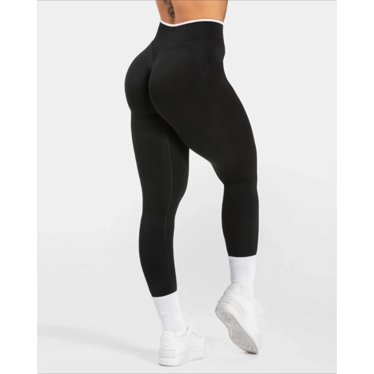 Dámské sportovní legíny s kontrastním pasem – High Waist Hip Lift