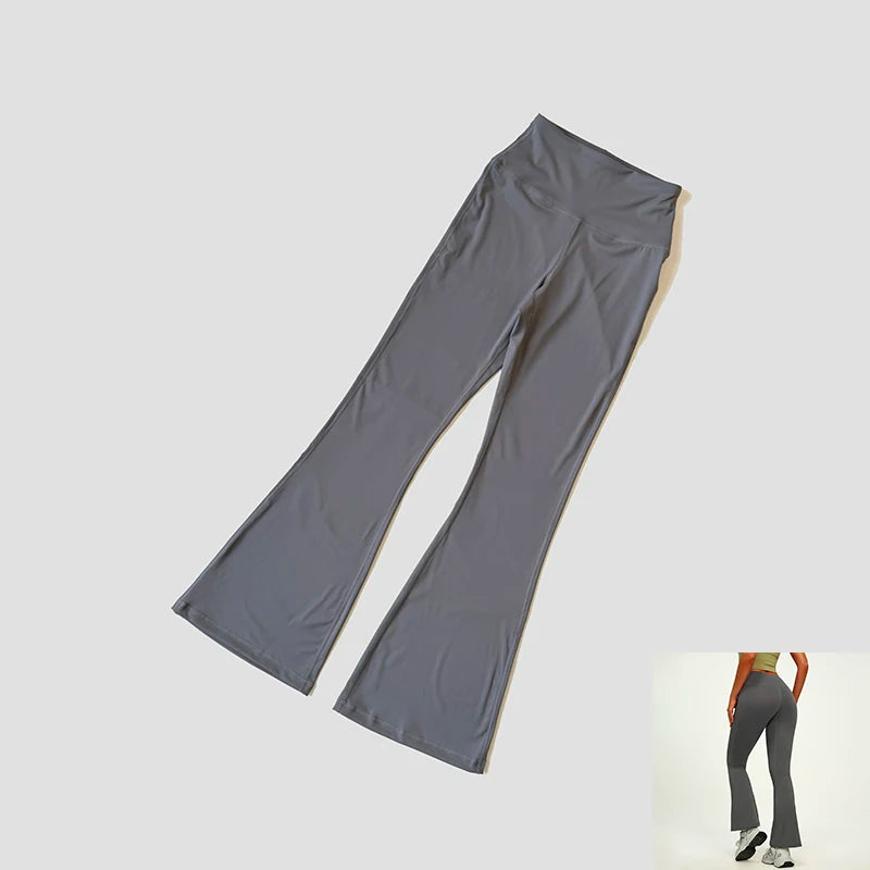 Dámské široké sportovní kalhoty s vysokým pasem – Nude Feel, Push-Up efekt