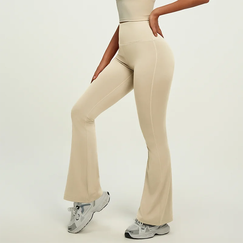 Dámské široké sportovní kalhoty s vysokým pasem – Nude Feel, Push-Up efekt