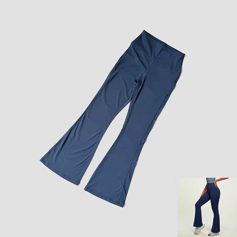 Dámské široké sportovní kalhoty s vysokým pasem – Nude Feel, Push-Up efekt