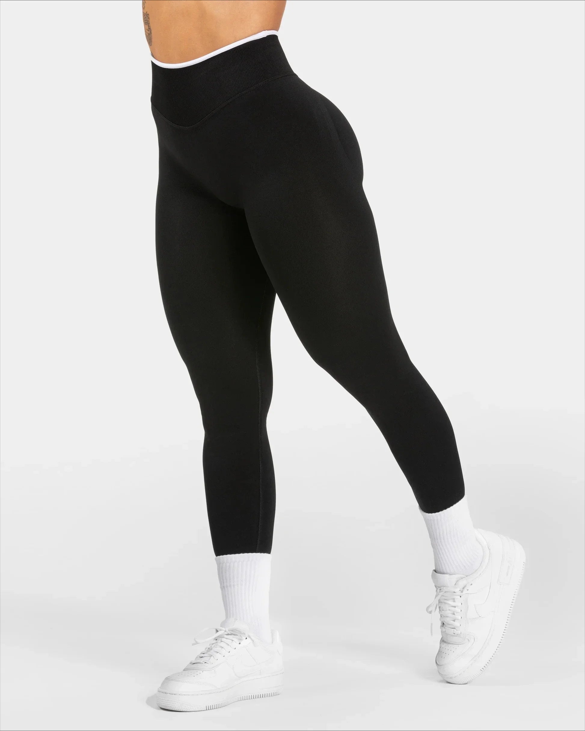 Dámské sportovní legíny s kontrastním pasem – High Waist Hip Lift