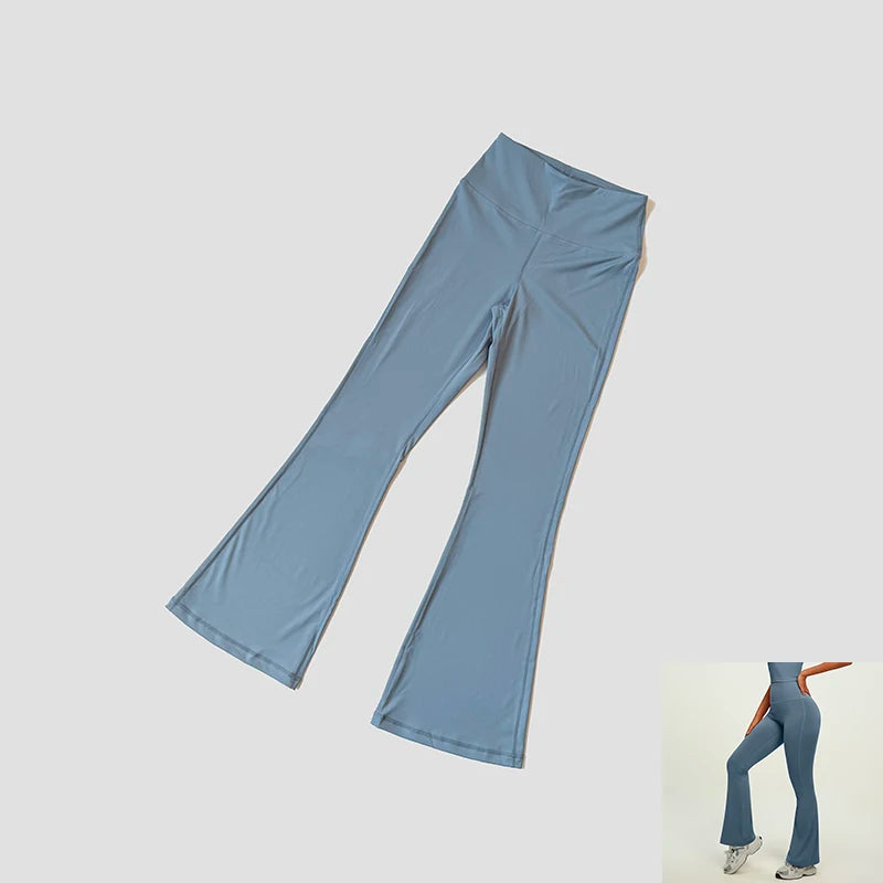 Dámské široké sportovní kalhoty s vysokým pasem – Nude Feel, Push-Up efekt